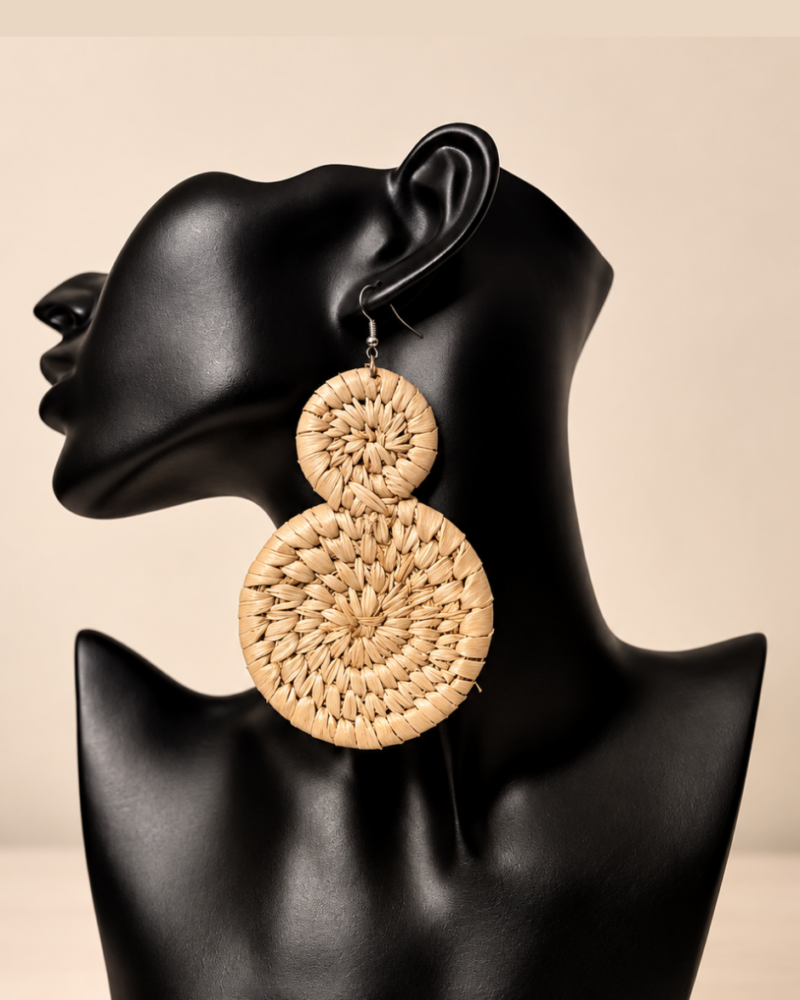 16feed9e-bdac-4081-86aa-91fd7746a33e 1 pair Bohemian Raffia Round Earrings